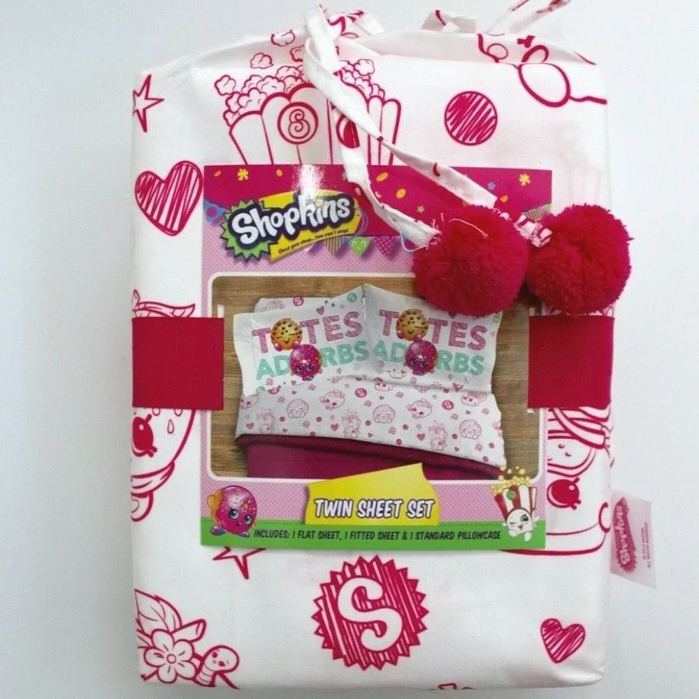 Shopkins Adorbs 3-Pack Sheet Set Twin Pink  White